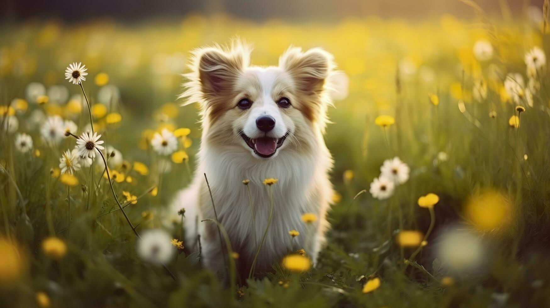Charming corgi dog with flowers in the spring. Generative AI photo
