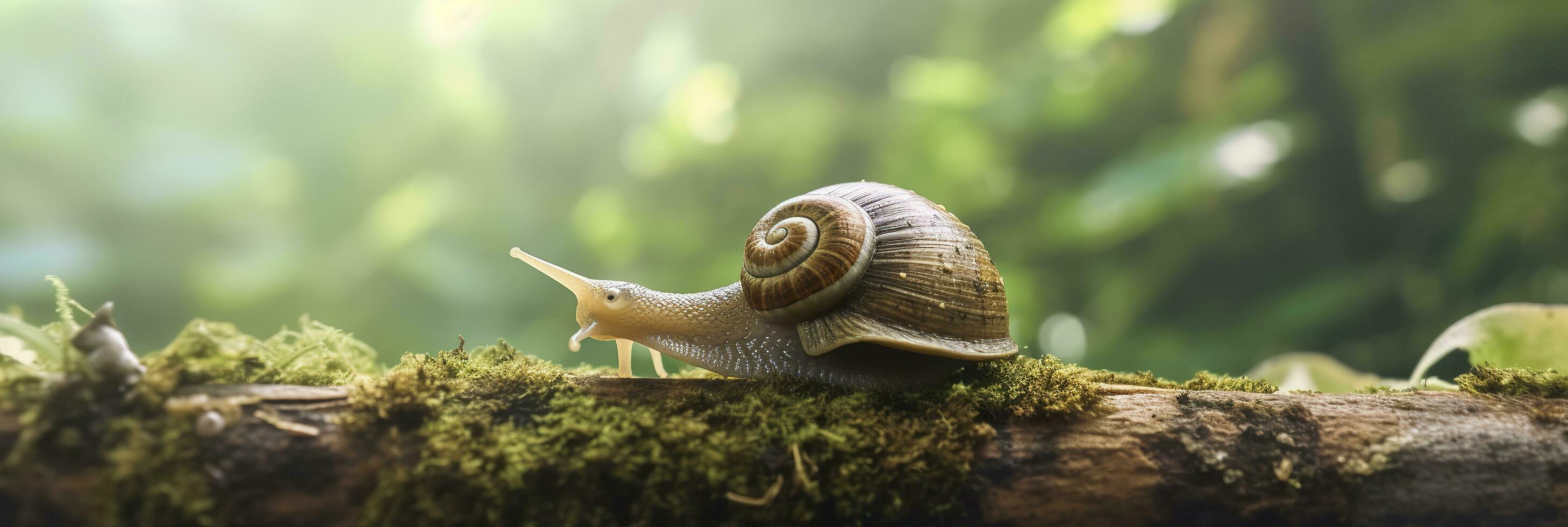 A Journey Through the Forest. Close-up of a Snail in the Forest with Natural Background. AI Generative photo