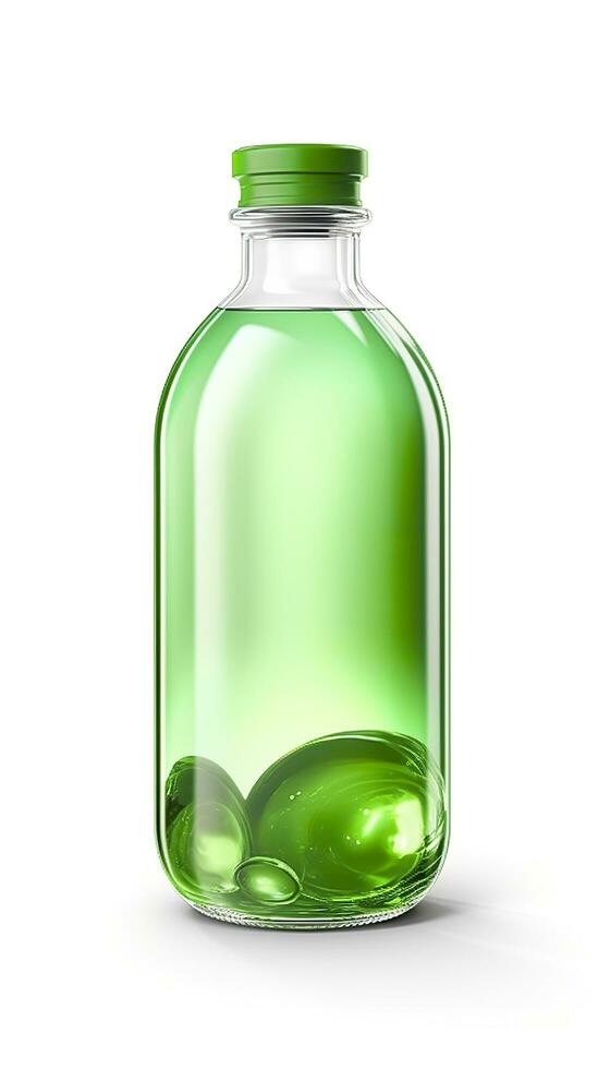 Jelly green, 3D rendering, solid color bottle. AI Generative photo