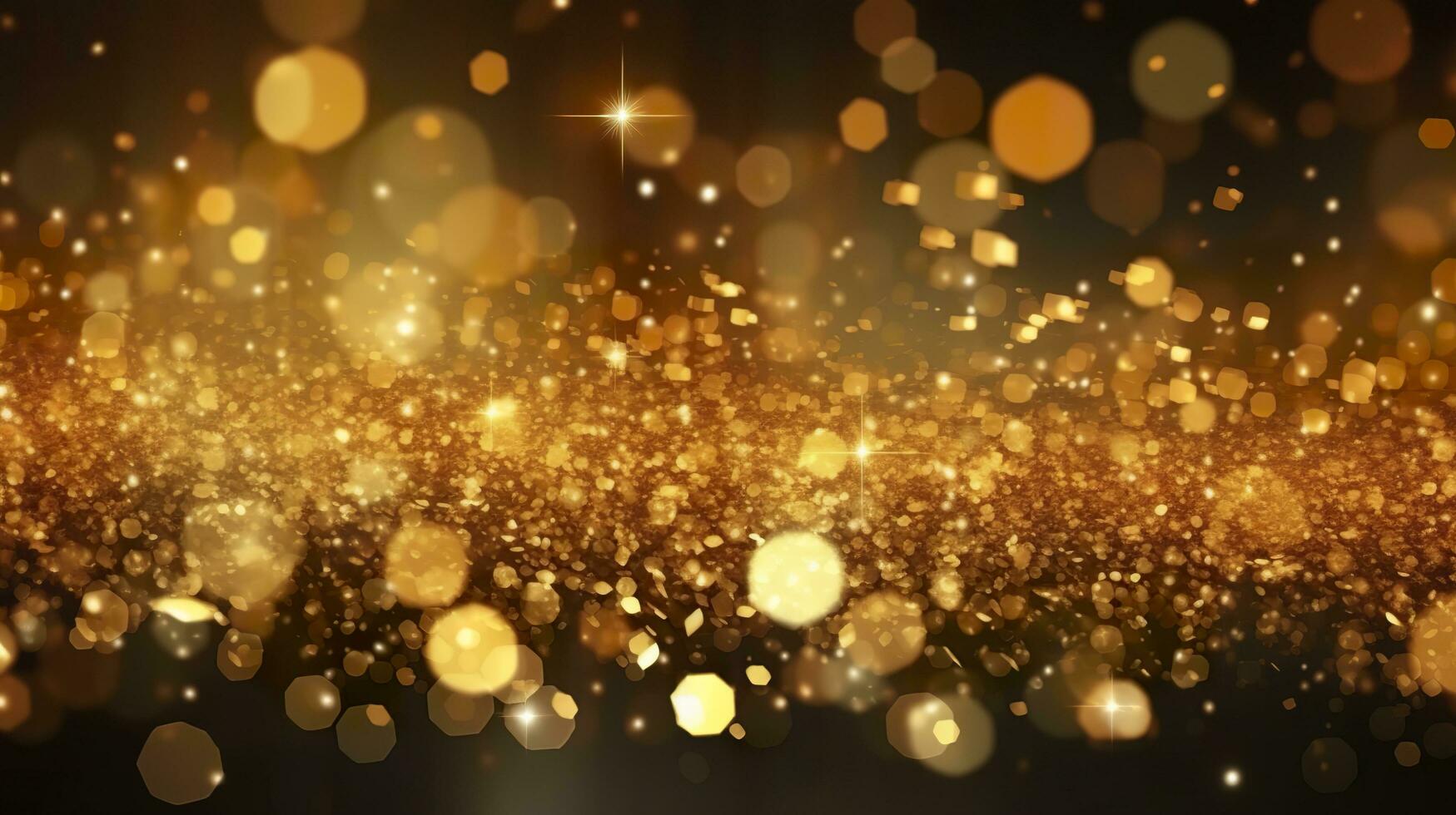 Abstract luxury gold background with gold particles. glitter vintage lights background. Christmas Golden light shine particles bokeh on dark background. Gold foil texture. Holiday.  AI Generative photo