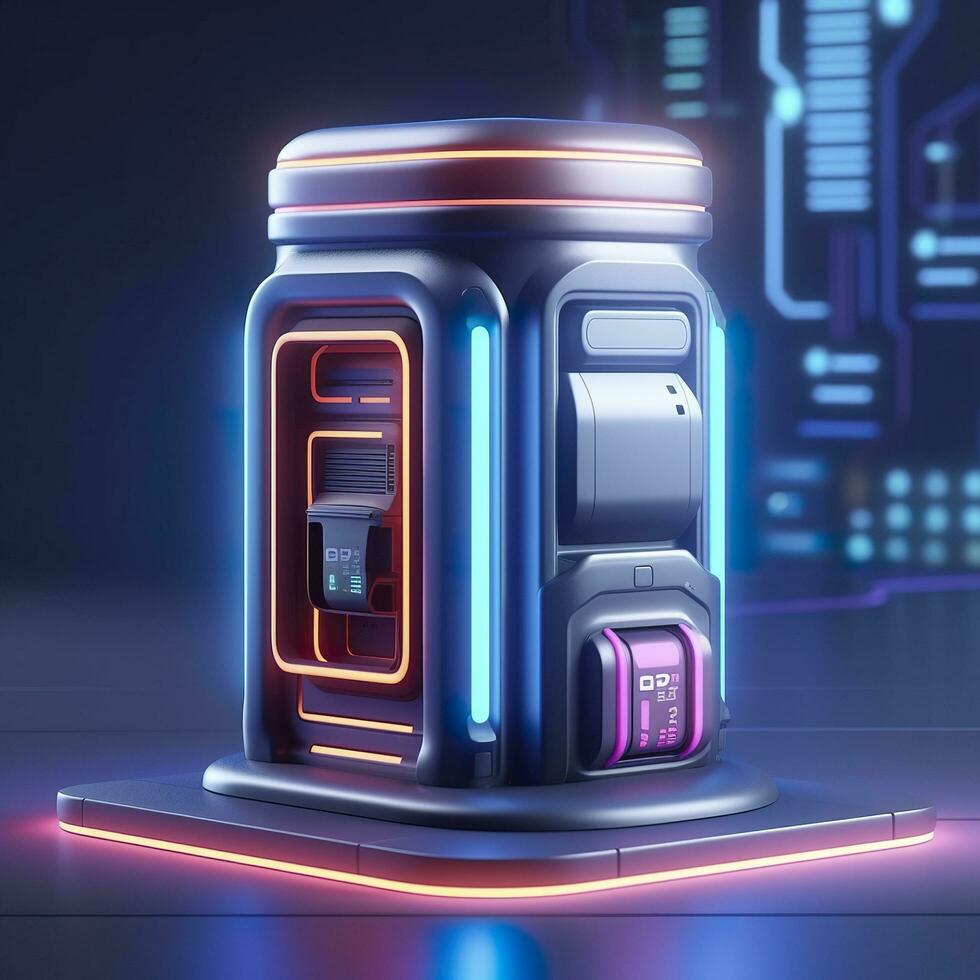 Futuristic Illustration of Cylindrical Car Battery, Electric Battery Station at a Gas Station. AI Generative photo