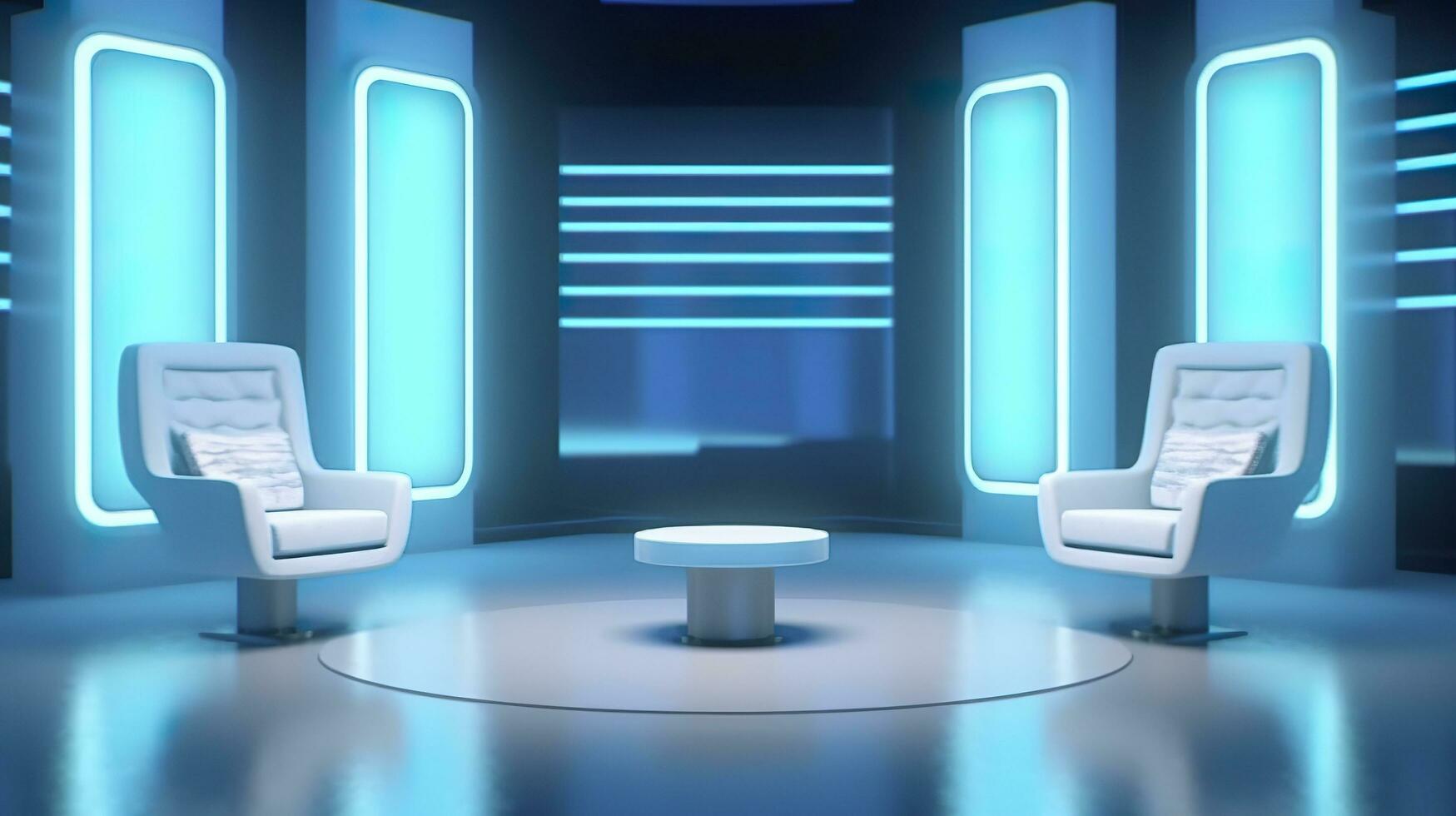 The Future of Game Shows. A Simple, Modern Setting with Two Chairs and a Whole Lot of Fun. AI Generative photo