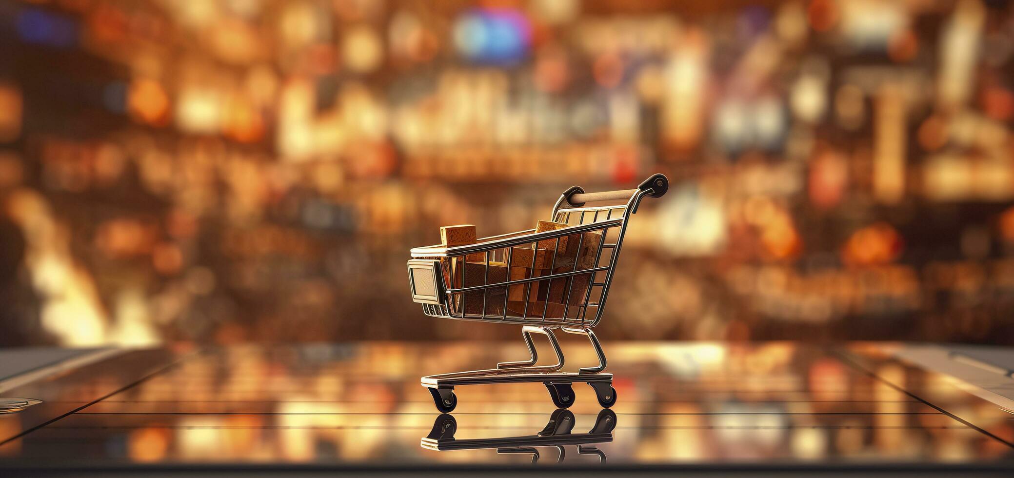 E-Commerce Shopping Cart with Multiple Products. A Sunlit Abstract Background. E-commerce concept. AI Generative photo