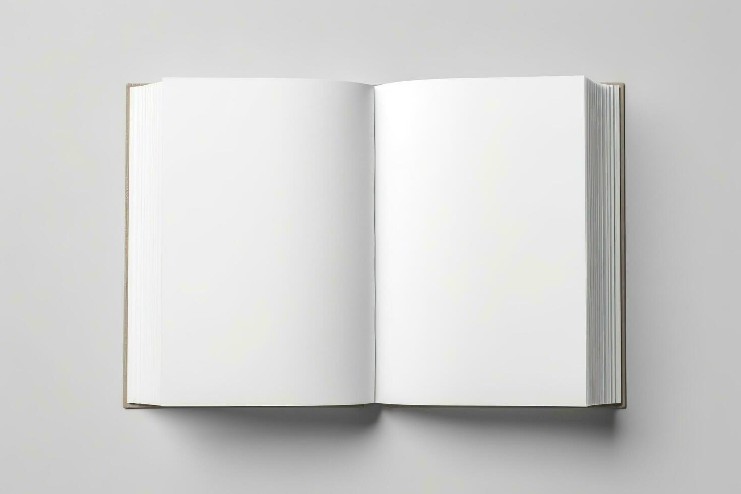 Blank opened book mockup, top view, isolated on white background. Generative AI photo