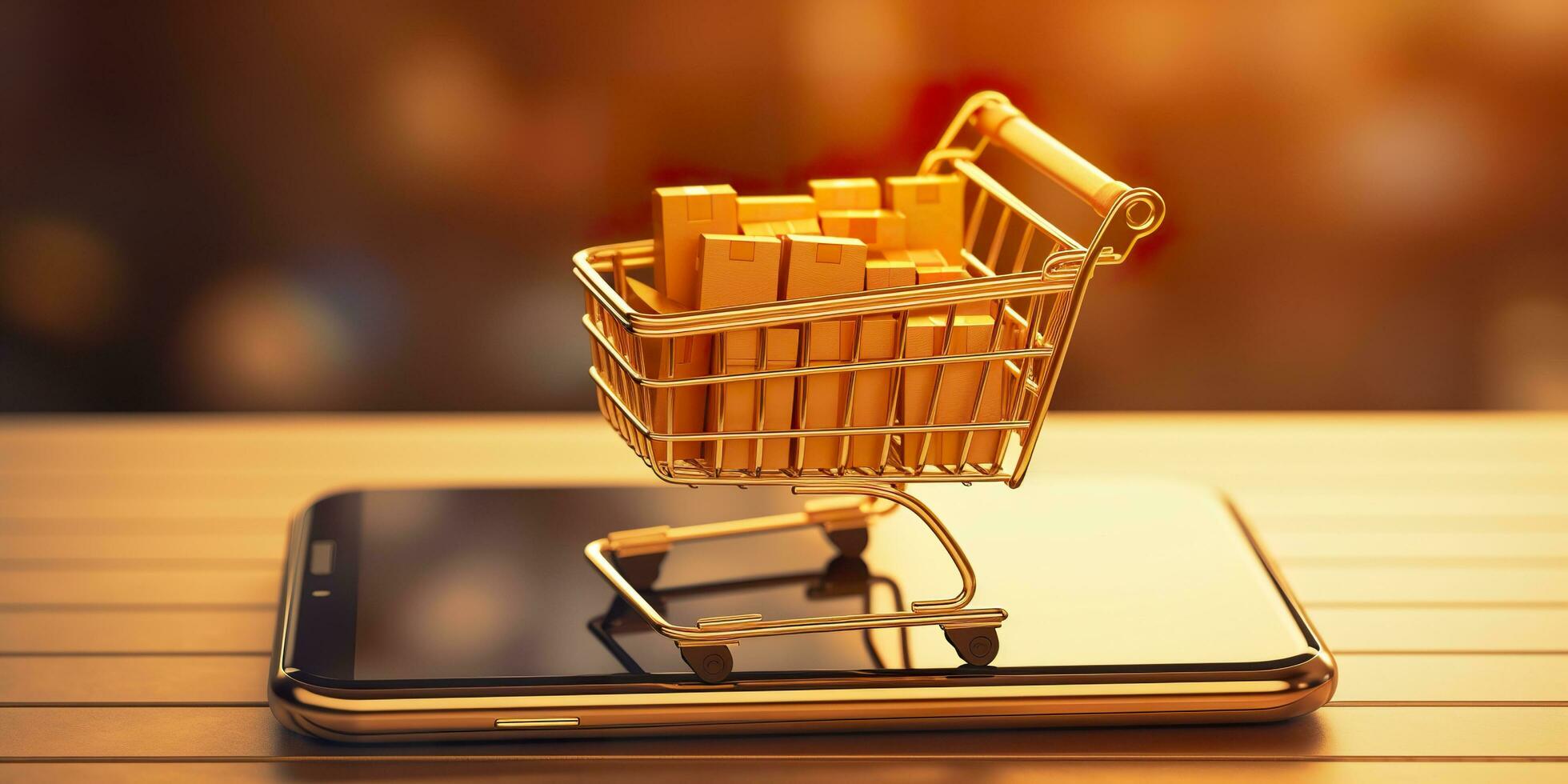 E-Commerce Shopping Cart with Multiple Products. A Sunlit Abstract Background. E-commerce concept. AI Generative photo