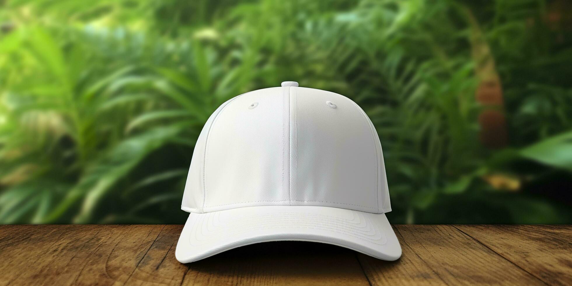 White Cap mockup on a natural background. Generative AI photo