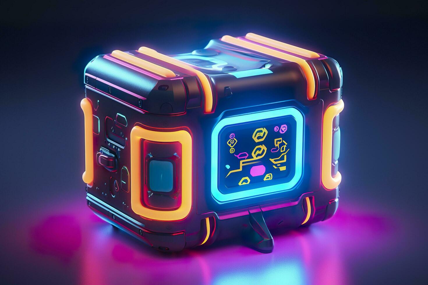 Modern and Futuristic Neon Digital Gaming Chest in Cartoon Pixar 3D Blender Style. AI Generative photo