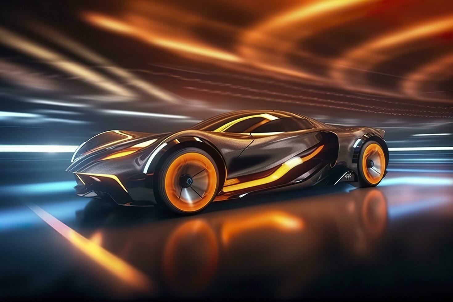 Fast Shutter Speed Creates Dynamic and Action Packed Image of Futuristic Car. AI Generative photo