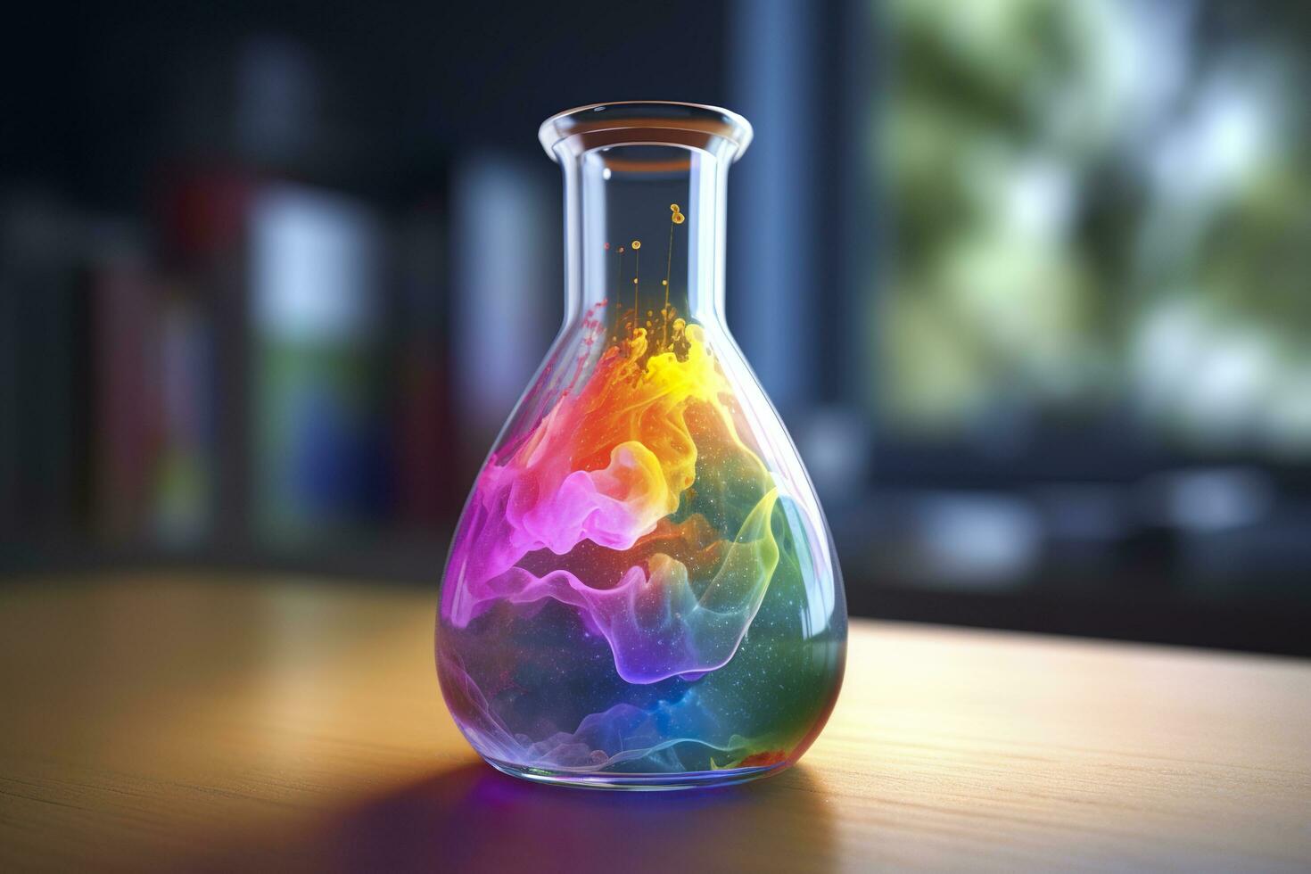 Close Up of a Science Beaker Filled with Multi Colored Liquids. AI Generative photo