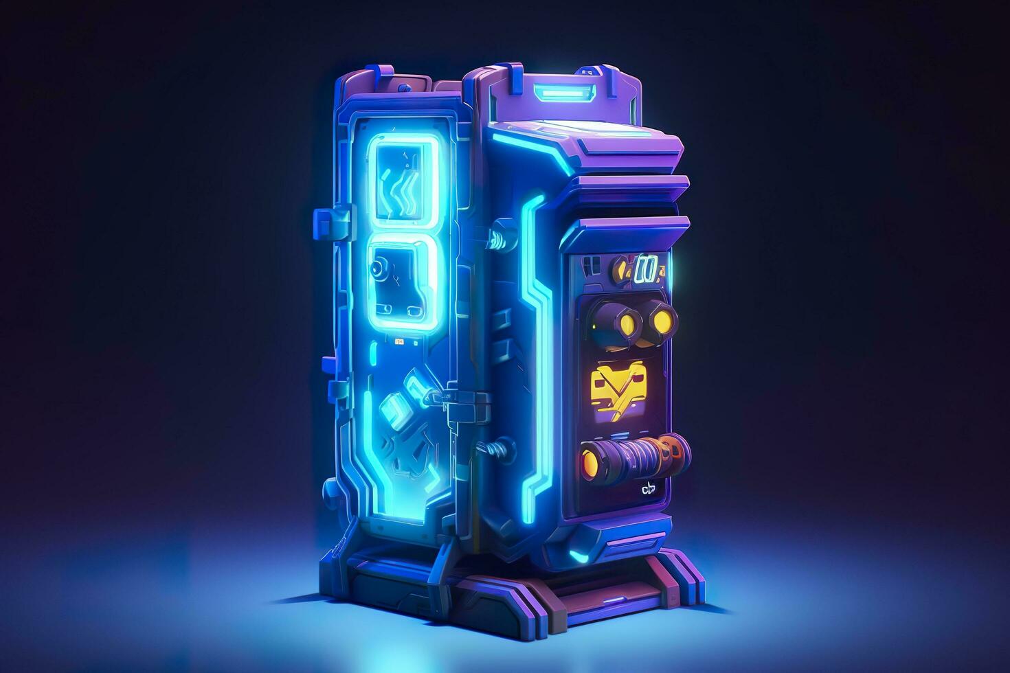 Modern and Futuristic Neon Digital Gaming Chest in Cartoon Pixar 3D Blender Style. AI Generative photo