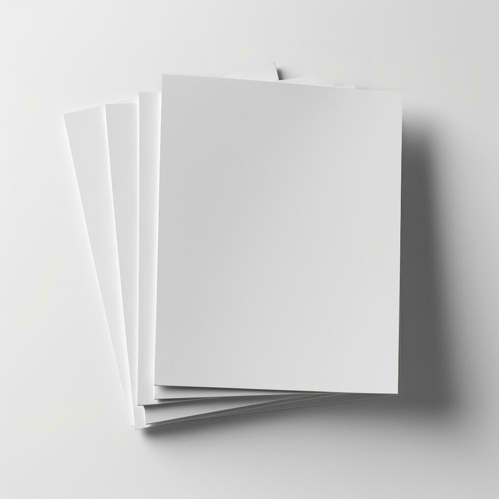 Blank white paper isolated on white background. Generative AI photo