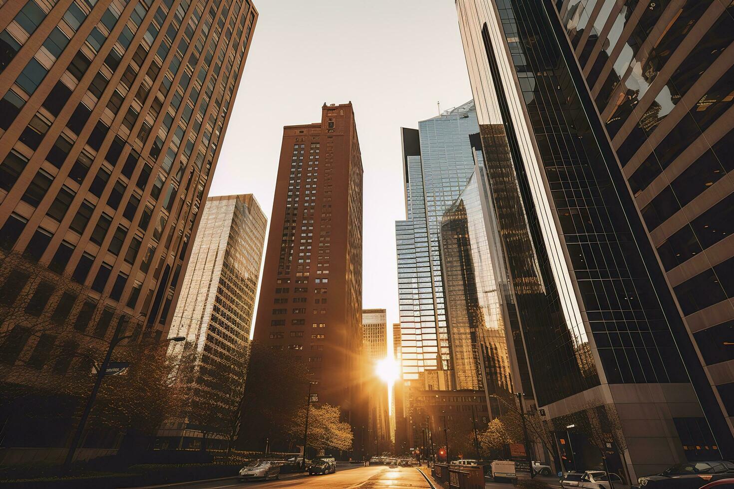 A majestic city skyline during the golden hour. AI Generative photo
