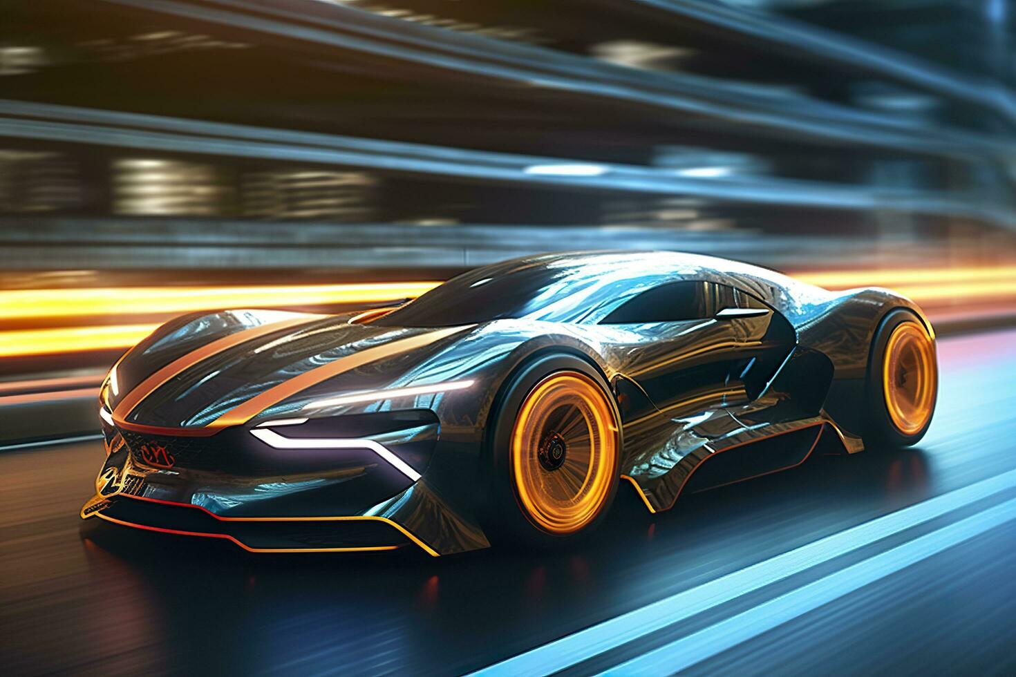 Fast Shutter Speed Creates Dynamic and Action Packed Image of Futuristic Car. AI Generative photo