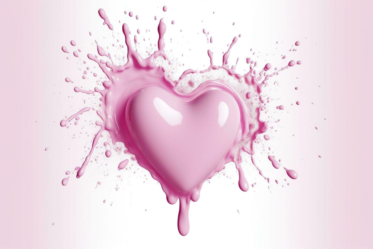 Pink heart shape milk splash, romantic food symbol for Valentines day, AI Generative photo