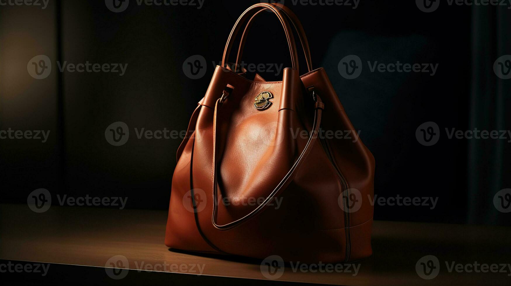 Luxury Leather Handbag and minimalistic backdrop. Created with Generative AI photo
