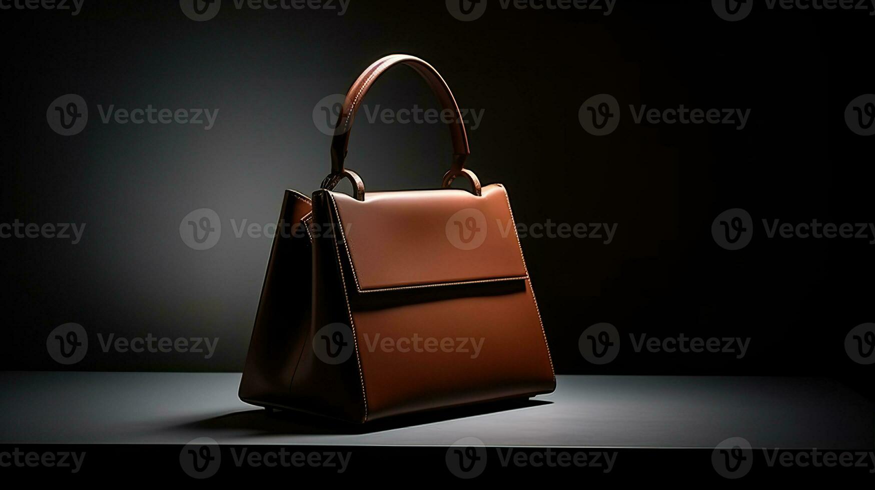 Luxury Leather Handbag and minimalistic backdrop. Created with Generative AI photo