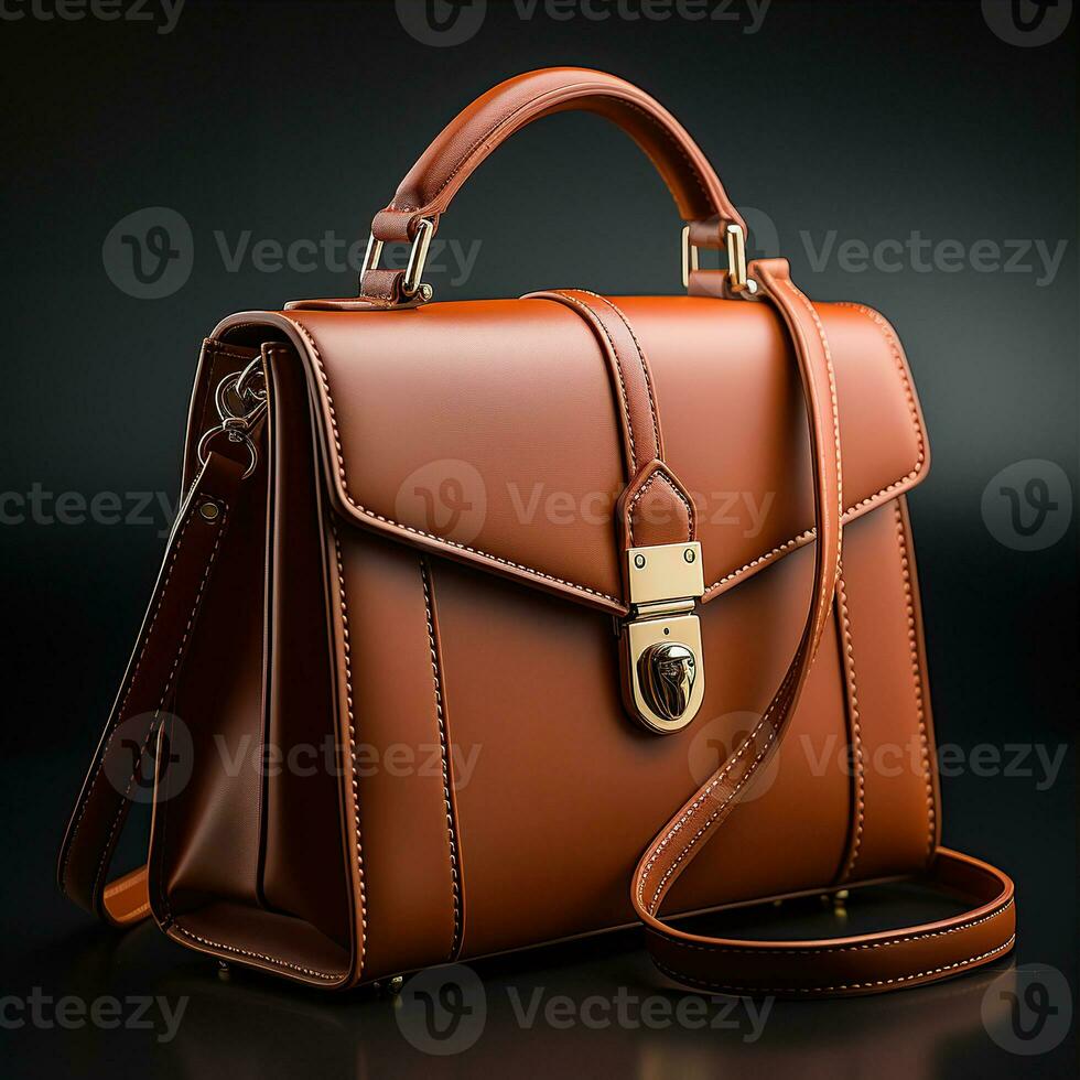 Luxury Leather Handbag and minimalistic backdrop. Created with Generative AI photo