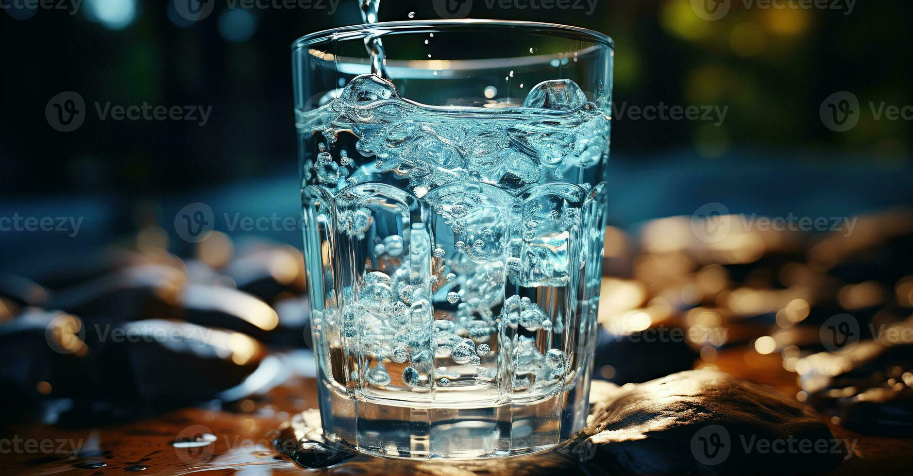 Glass of water being filled with water. Created with Generative AI photo