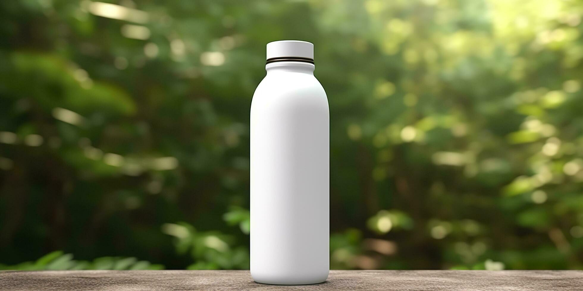 White Blank bottle Mockup with natural theme background. AI Generative photo