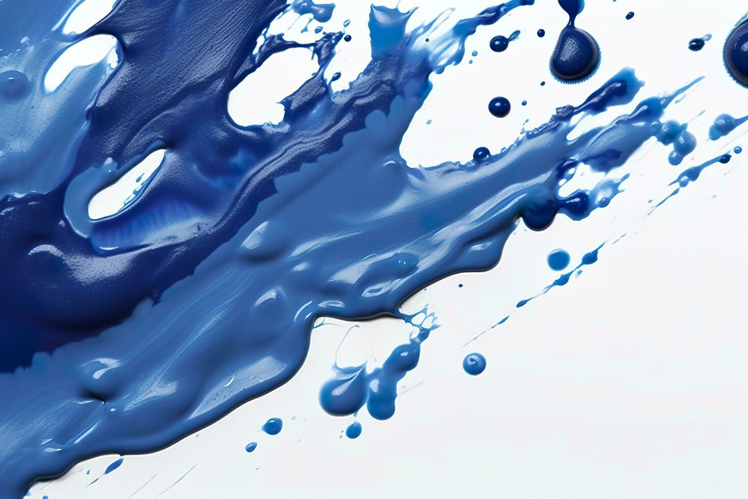 Close up of blue paint shapes on white background with copy space. AI Generative photo