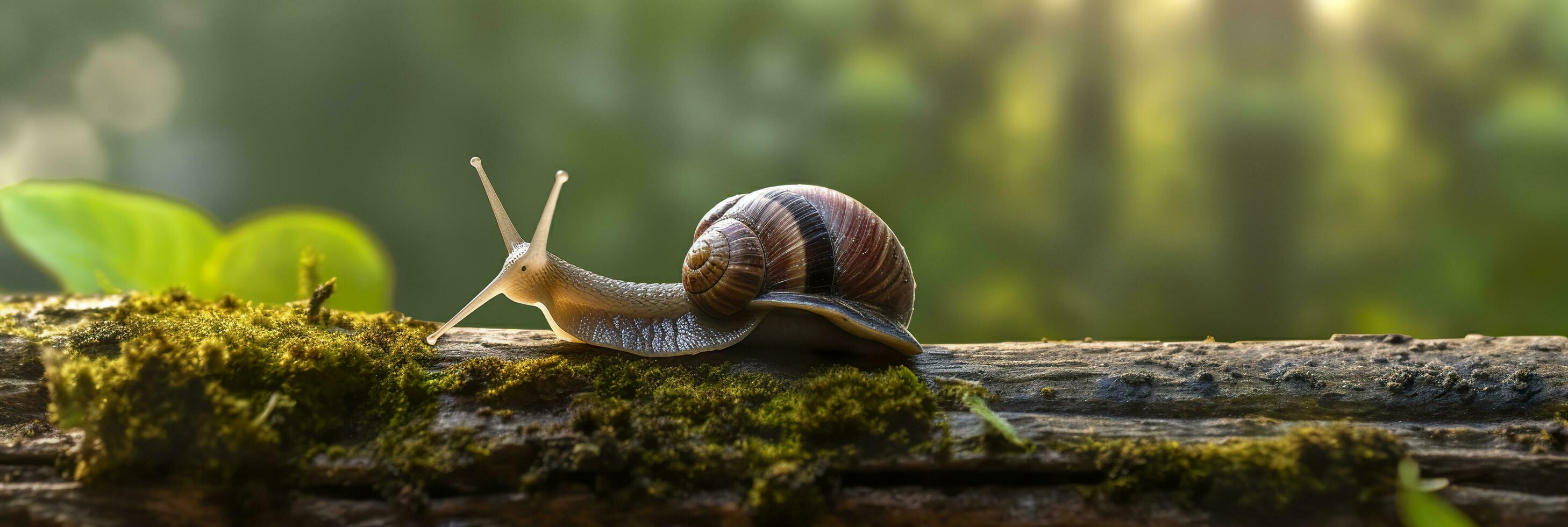 A Journey Through the Forest. Close-up of a Snail in the Forest with Natural Background. AI Generative photo