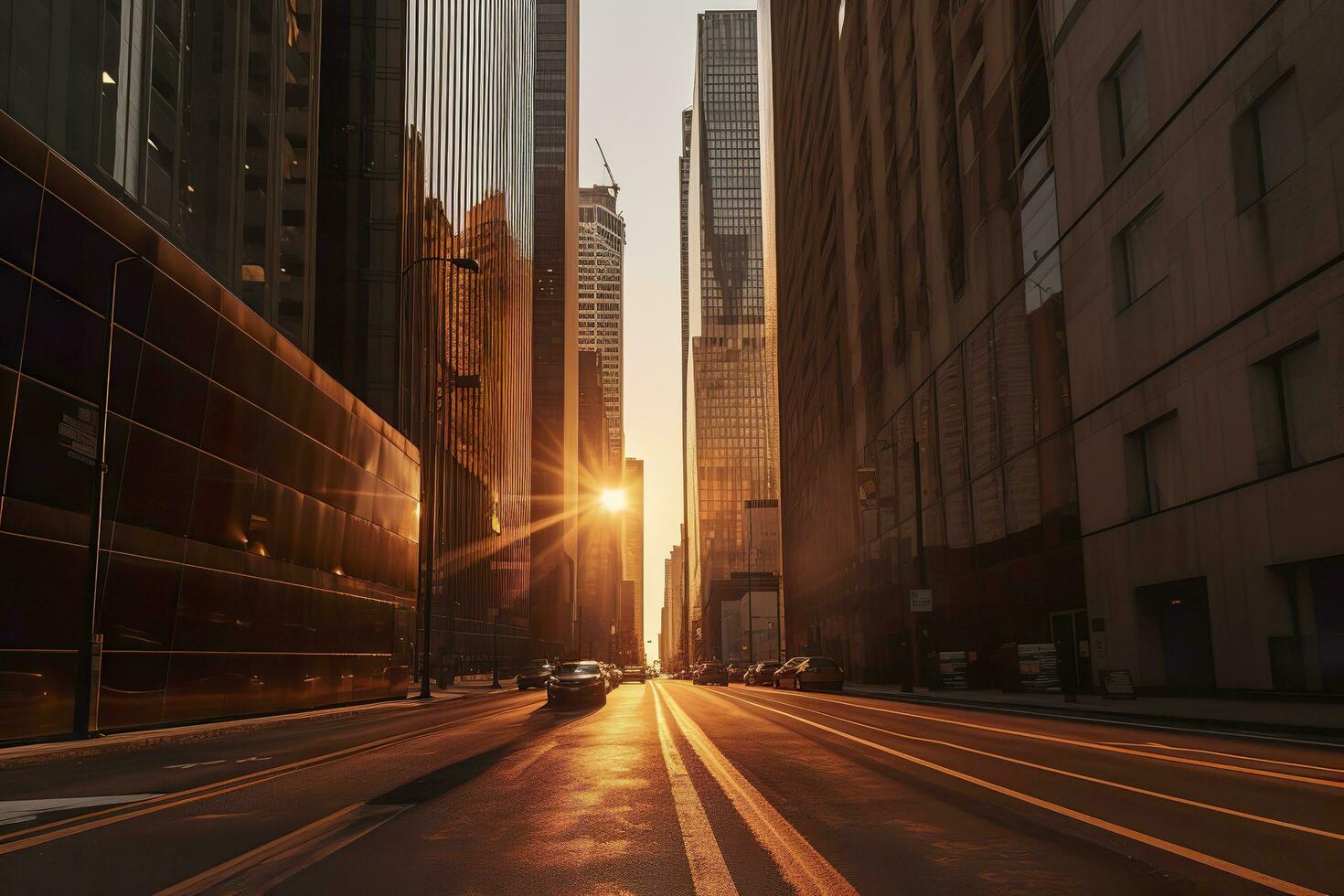 A majestic city skyline during the golden hour. AI Generative photo