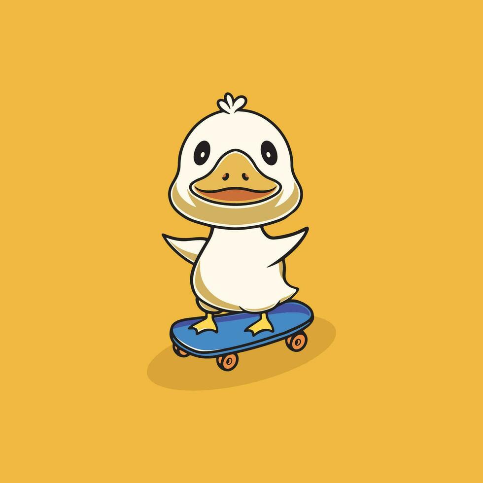 Cute duck playing skateboard illustration vector