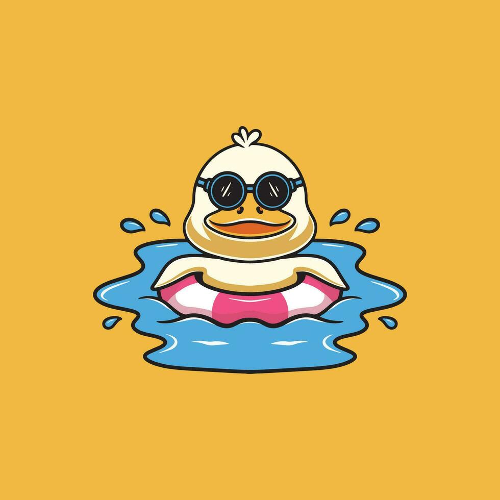 Cute duck vacation on a beach cartoon illustration vector
