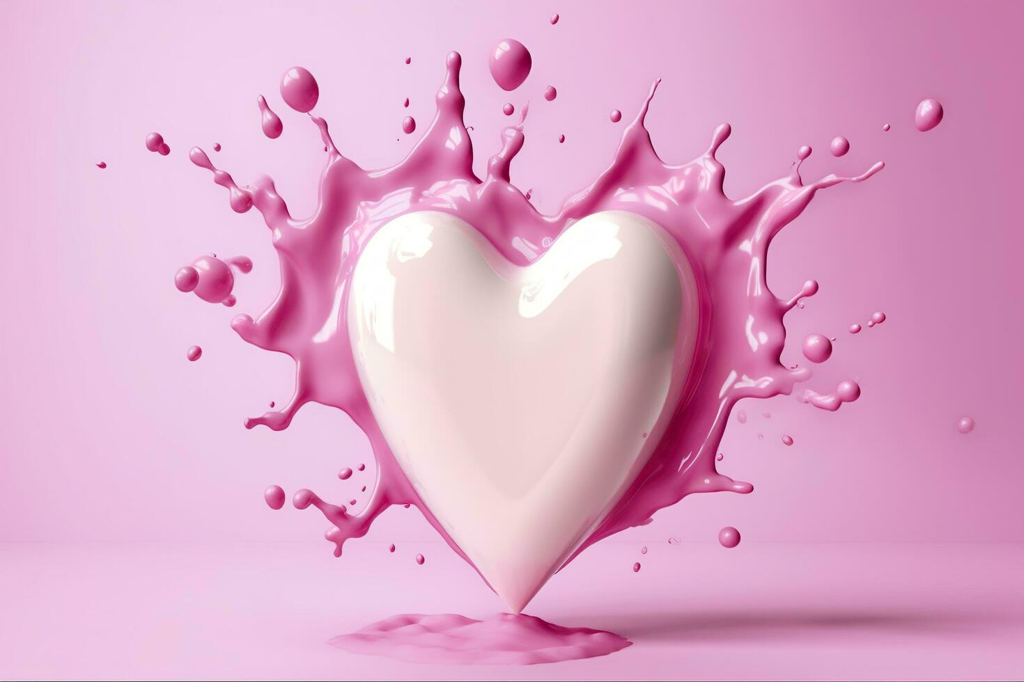 Pink heart shape milk splash, romantic food symbol for Valentines day, AI Generative photo