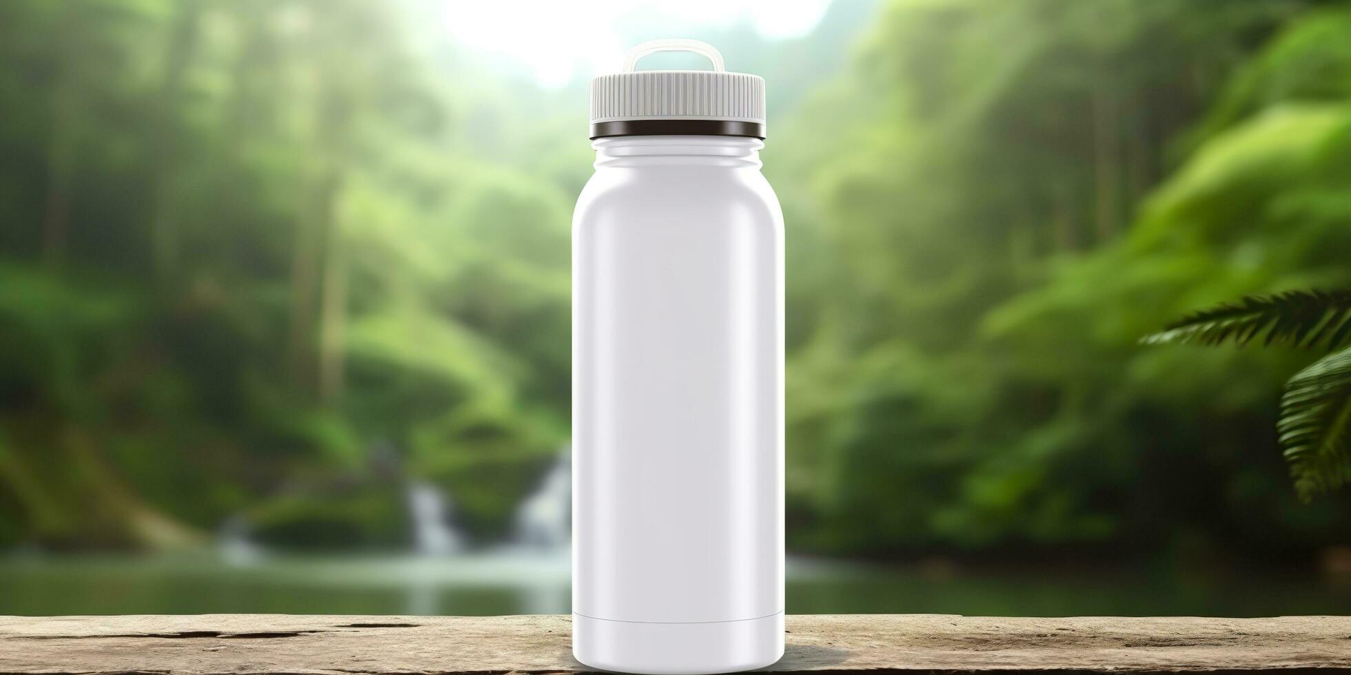 White Blank bottle Mockup with natural theme background. AI Generative photo