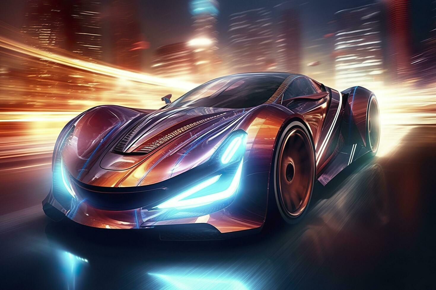 Fast Shutter Speed Creates Dynamic and Action Packed Image of Futuristic Car. AI Generative photo