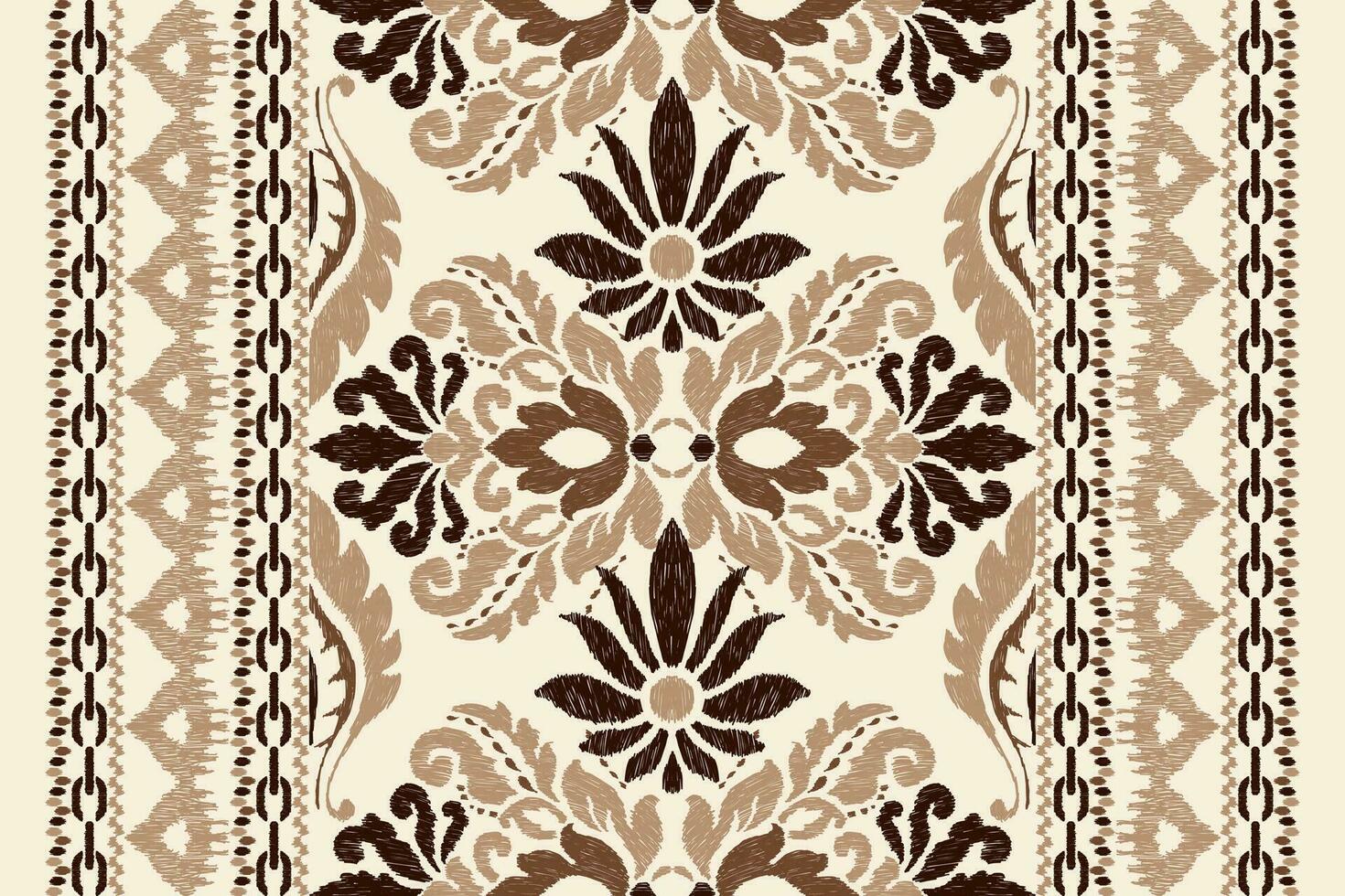 Ikat floral paisley embroidery on cream background.Ikat ethnic oriental pattern traditional.Aztec style abstract vector illustration.design for texture,fabric,clothing,wrapping,decoration,scarf,carpet