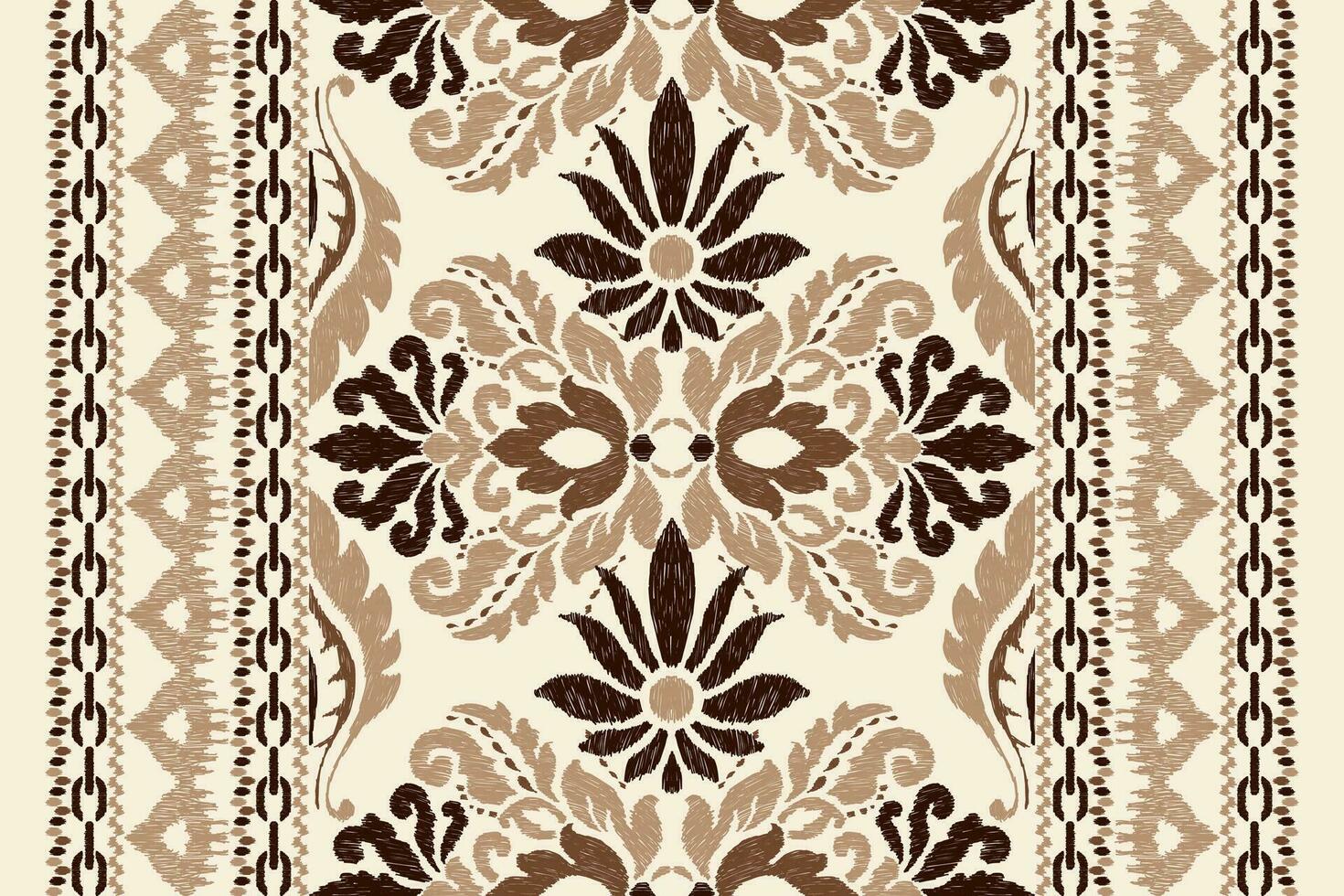 ikat floral cachemir bordado en crema fondo.ikat étnico oriental modelo tradicional.azteca estilo resumen vector ilustración.diseño para textura,tela,ropa,envoltura,decoración,bufanda,alfombra