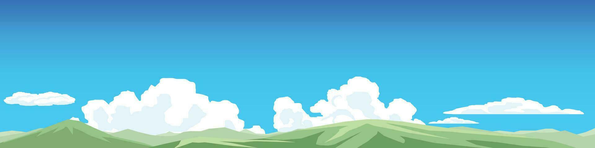 Vector or Illustrator landscape of nature blue sky and white clouds. under view with green mountain. for background.