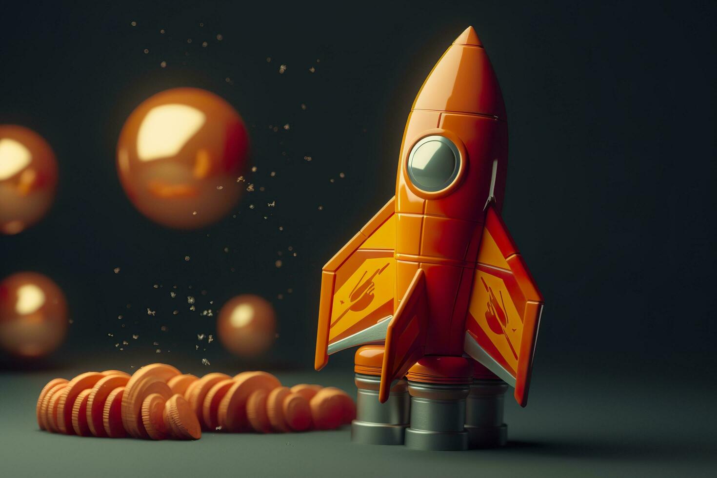 Toy rocket takes off business and finances success concept. AI Generative photo