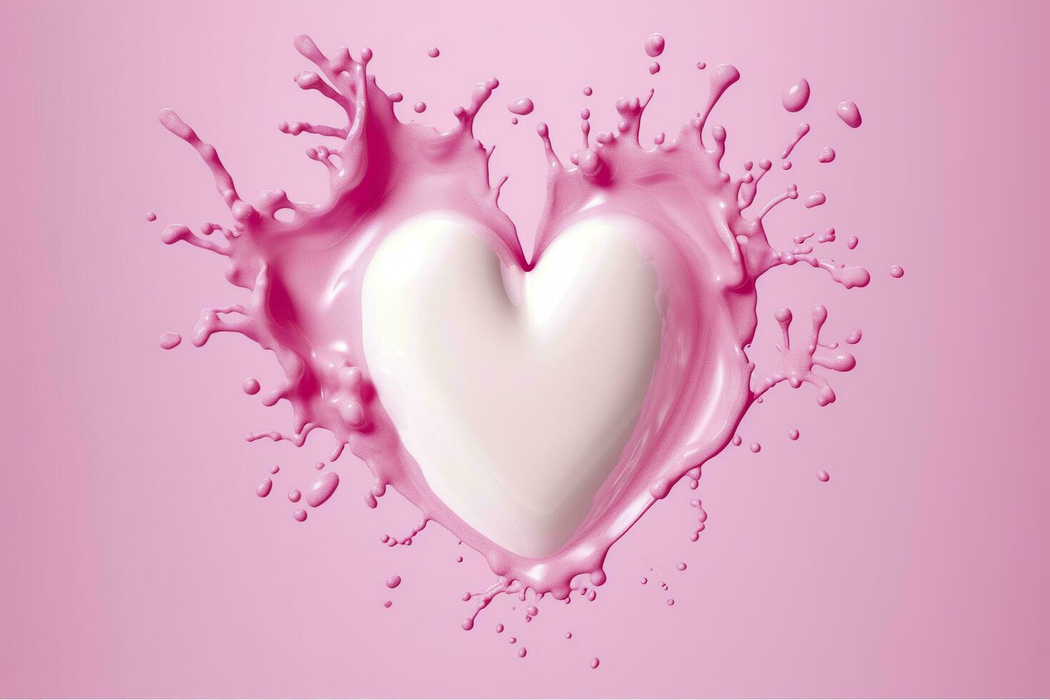 Pink heart shape milk splash, romantic food symbol for Valentines day, AI Generative photo