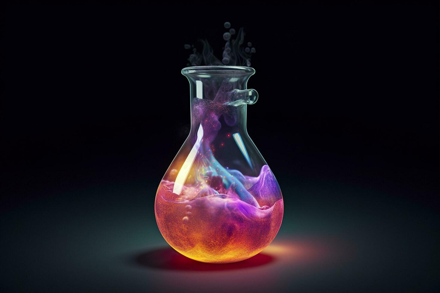 Close Up of a Science Beaker Filled with Multi Colored Liquids. AI Generative photo