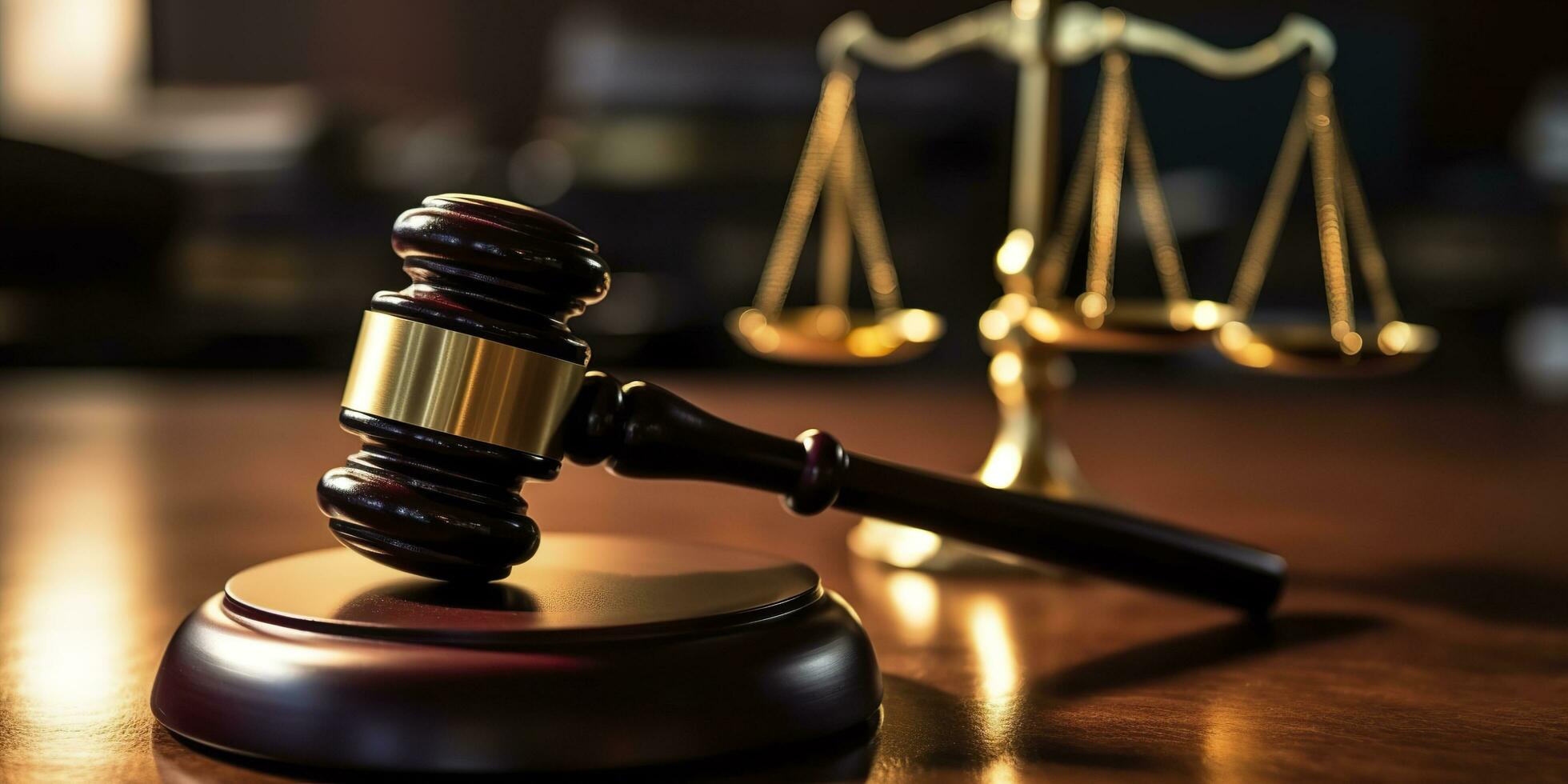 Legal law concept image gavel bokeh. law and authority lawyer concept, judgment gavel hammer in court courtroom for crime judgment legislation and judicial decision. AI Generative photo