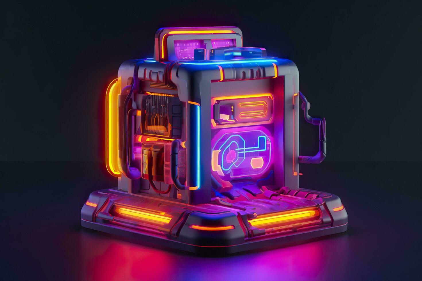 Modern and Futuristic Neon Digital Gaming Chest in Cartoon Pixar 3D Blender Style. AI Generative photo
