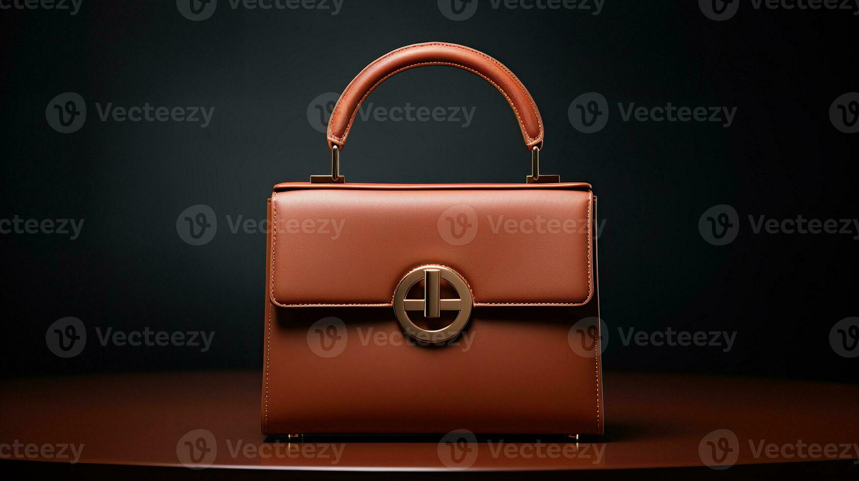 Luxury Leather Handbag and minimalistic backdrop. Created with Generative AI photo