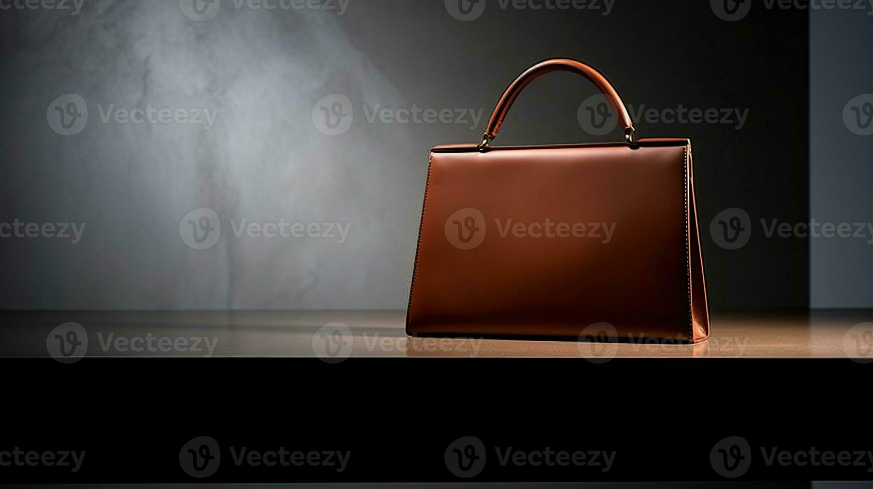 Luxury Leather Handbag and minimalistic backdrop. Created with Generative AI photo