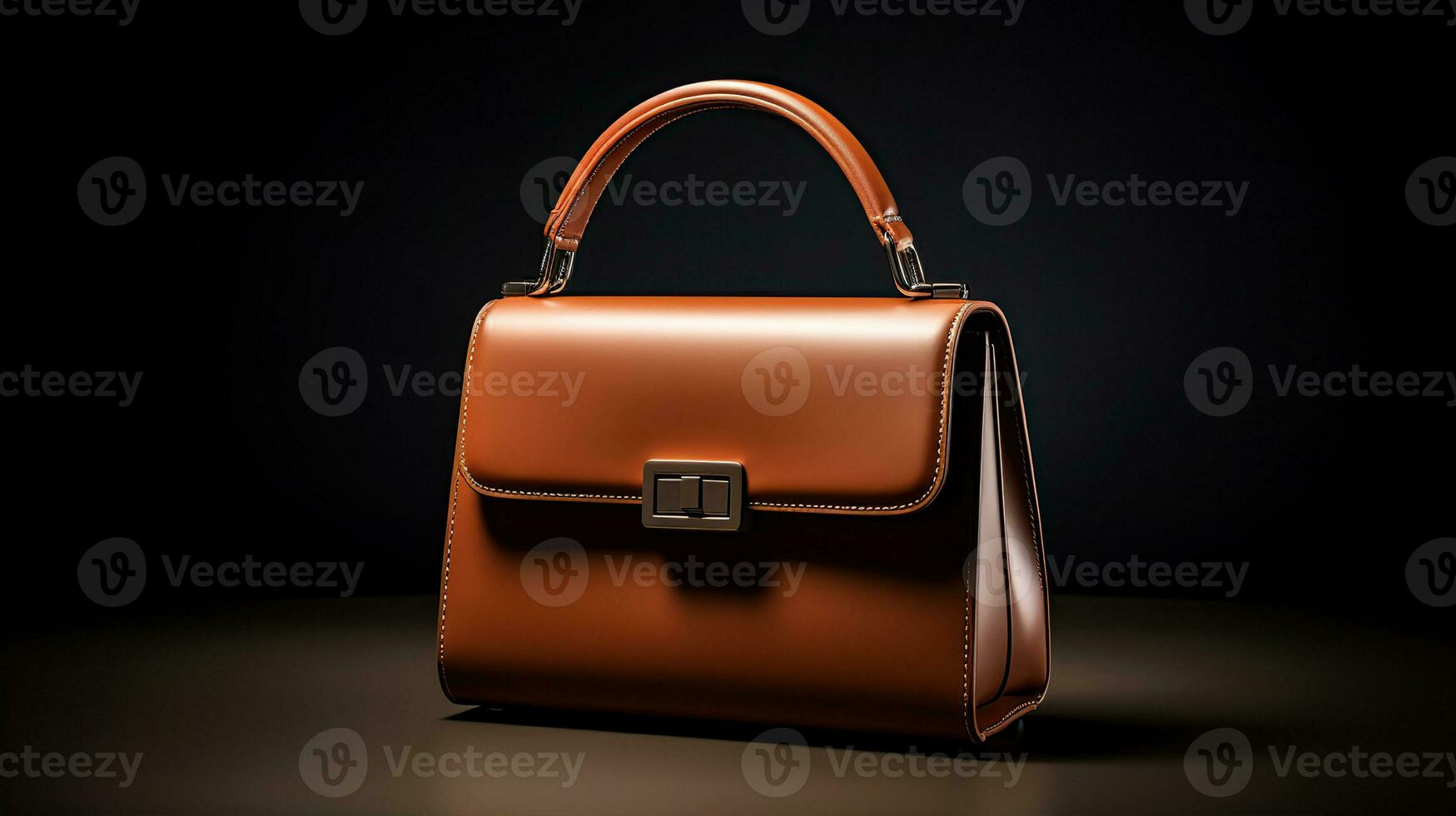 Luxury Leather Handbag and minimalistic backdrop. Created with Generative AI photo