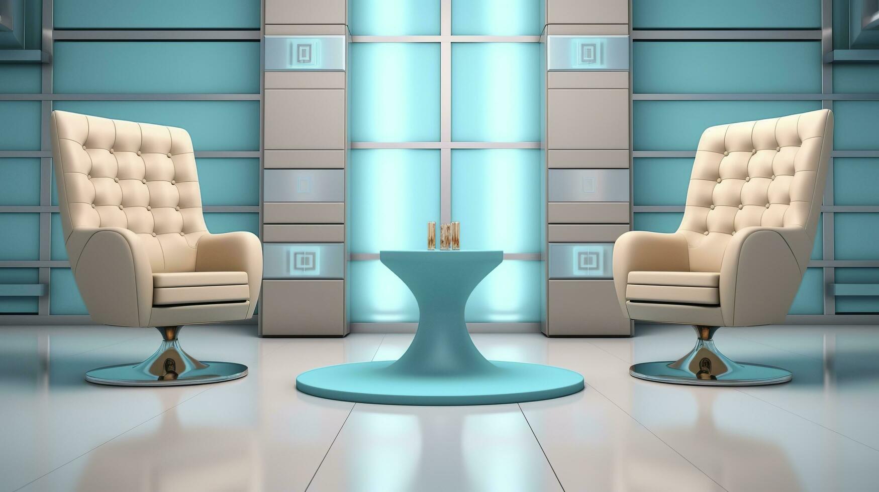 The Future of Game Shows. A Simple, Modern Setting with Two Chairs and a Whole Lot of Fun. AI Generative photo