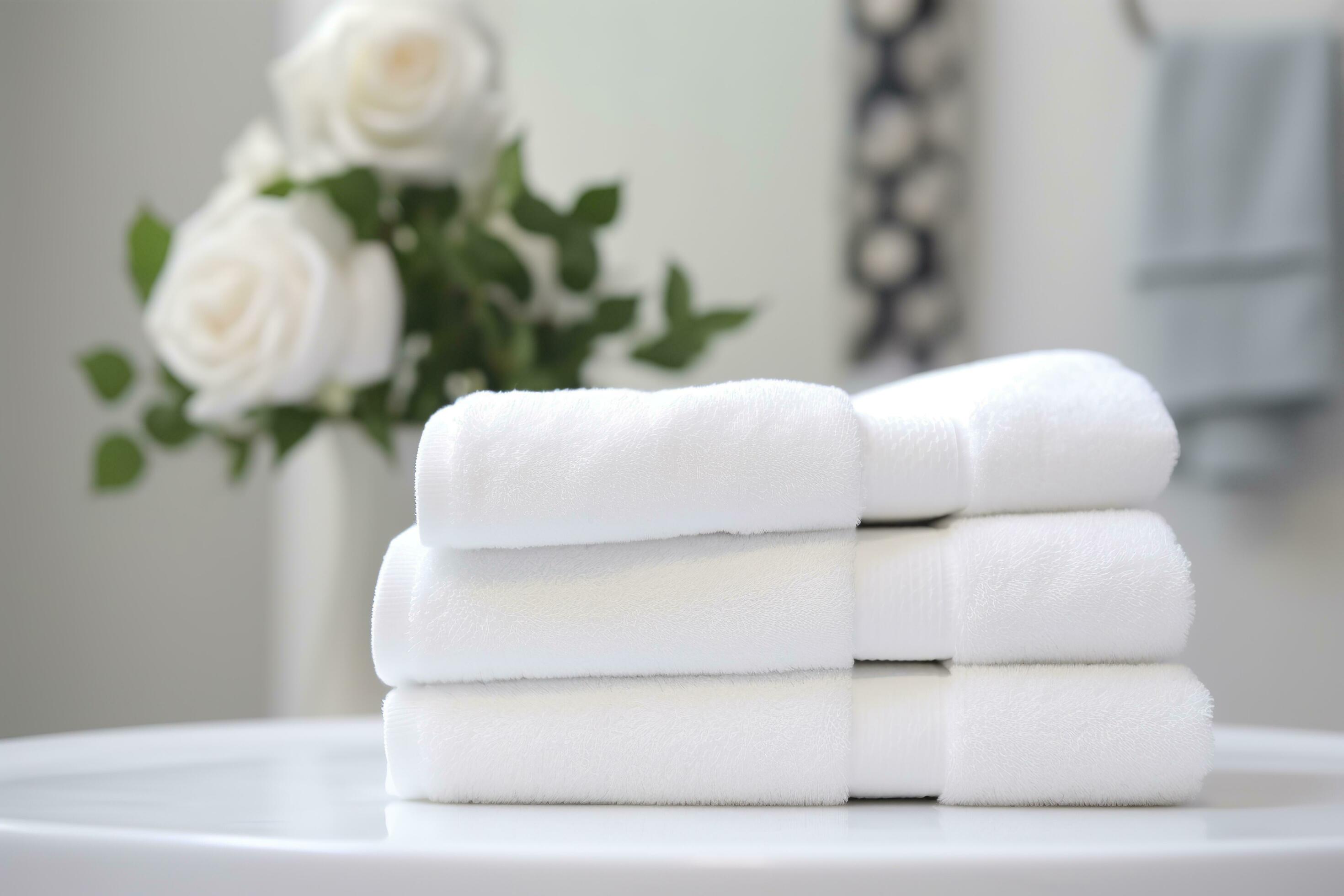the world's softest towels against a minimalistic background. Stacked