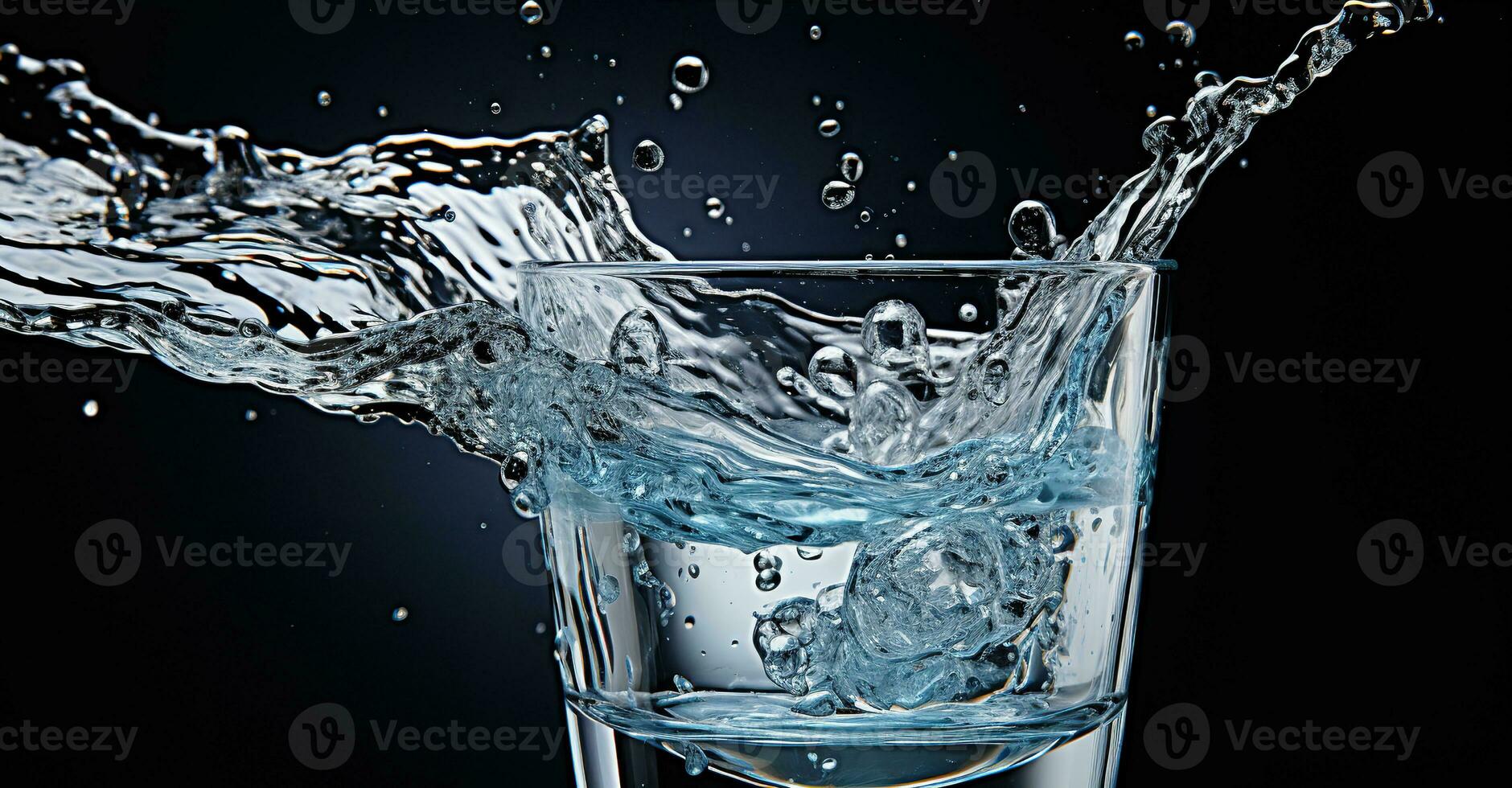 Glass of water being filled with water. Created with Generative AI photo