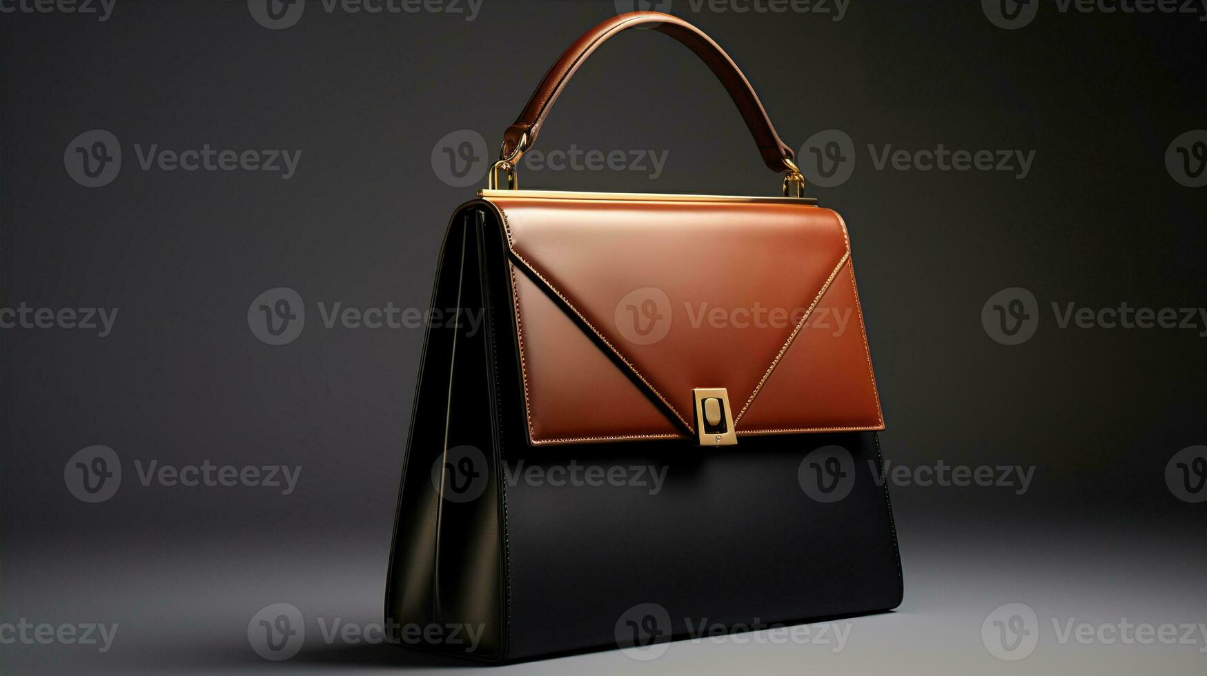 Luxury Leather Handbag and minimalistic backdrop. Created with Generative AI photo