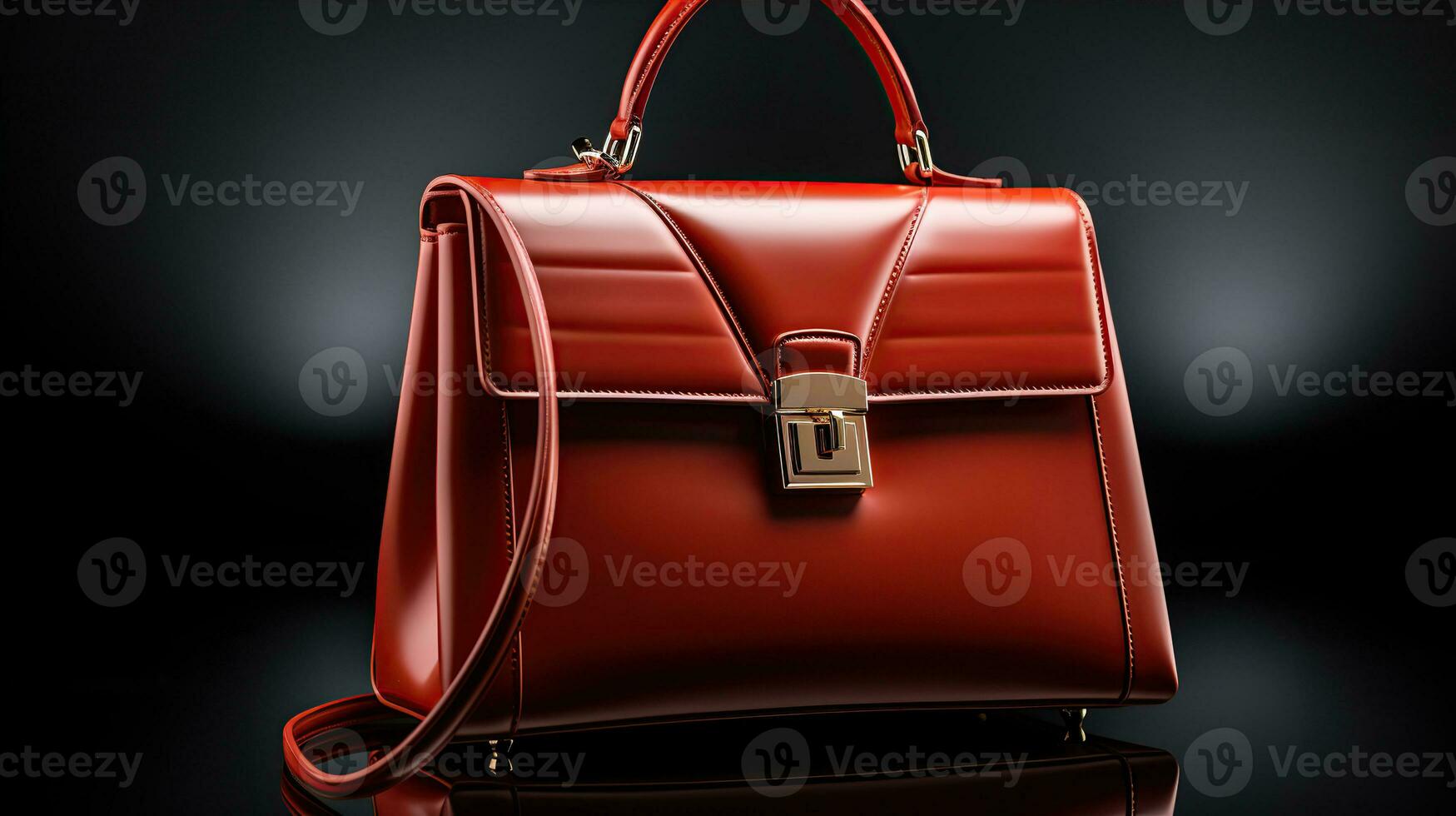 Luxury Leather Handbag and minimalistic backdrop. Created with Generative AI photo