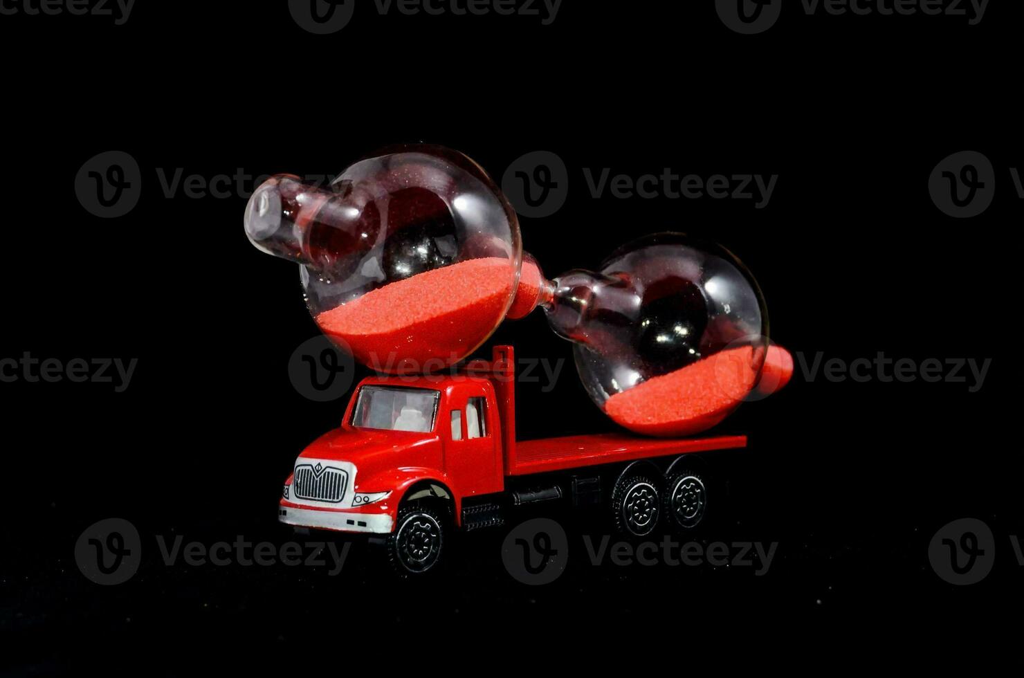 a red truck with an hourglass photo