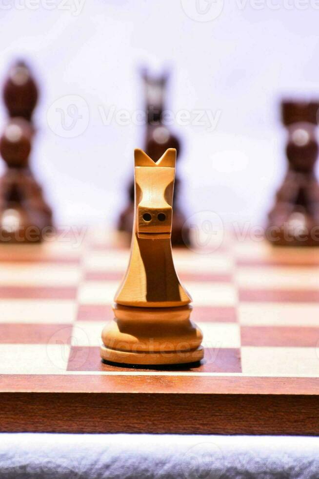 Table with chess pieces photo