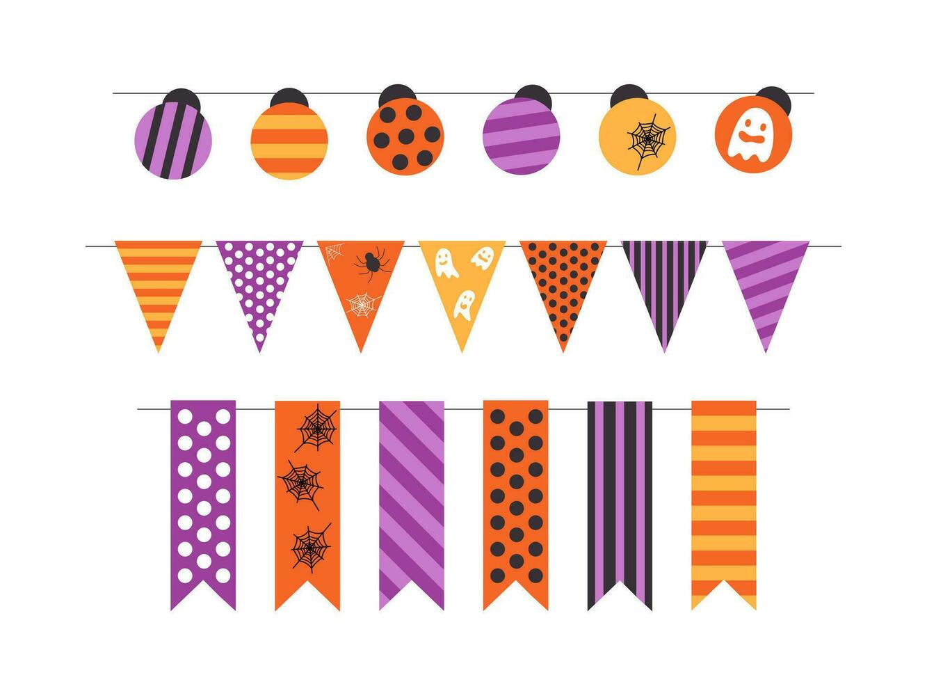 Set of Halloween garlands. Design elements for banner, poster, advertising, scrapbooking. Vector illustration on white background.